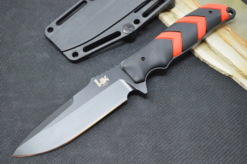 Hogue Knives H&K Fray Fixed Blade - Red & Black Rubber Handle / Black Cerakote Coated Blade / CPM-154CM 55252 1 Hogue Knives H&K Fray Fixed Blade - Red & Black Rubber Handle / Black Cerakote Coated Blade / CPM-154CM 55252