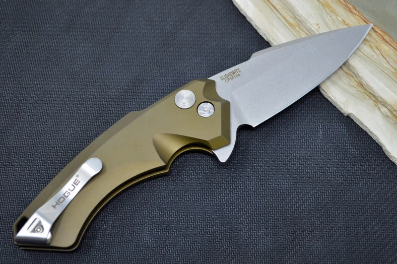 Hogue Knives EX 05 - OD Green Aluminum Handle / 154CM Steel / 3.5" Spear Point Blade 34571 2 Hogue Knives EX 05 - OD Green Aluminum Handle / 154CM Steel / 3.5" Spear Point Blade 34571 - Image 2