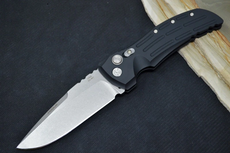 Hogue Knives EX A01 Auto - Matte Black Aluminum Handle / 154CM Steel / 4" Drop Point Blade In Tumbled Finish 34116 1 Hogue Knives EX A01 Auto - Matte Black Aluminum Handle / 154CM Steel / 4" Drop Point Blade In Tumbled Finish 34116