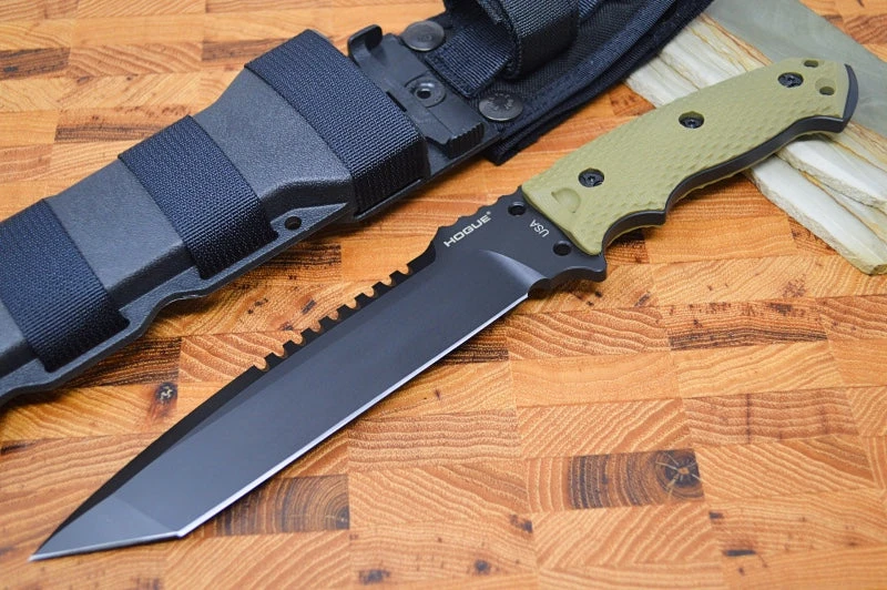 Hogue Knives EX F01 - Solid OD Green G-10 Handle Scales / Black A2 Tool Steel Blade / Tanto Blade 35108 1 Hogue Knives EX F01 - Solid OD Green G-10 Handle Scales / Black A2 Tool Steel Blade / Tanto Blade 35108