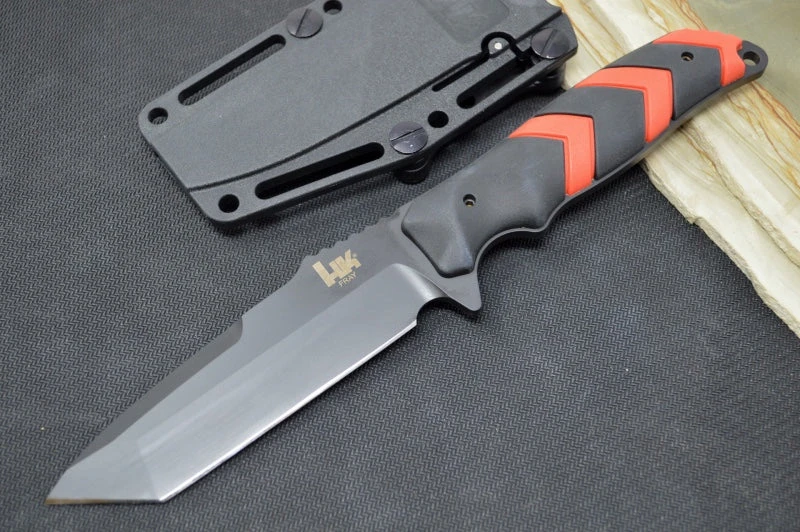 Hogue Knives H&K Fray Fixed Blade - Red & Black Rubber Handle / Black Cerakote Tanto Coated Blade / CPM-154CM 55242 1 Hogue Knives H&K Fray Fixed Blade - Red & Black Rubber Handle / Black Cerakote Tanto Coated Blade / CPM-154CM 55242