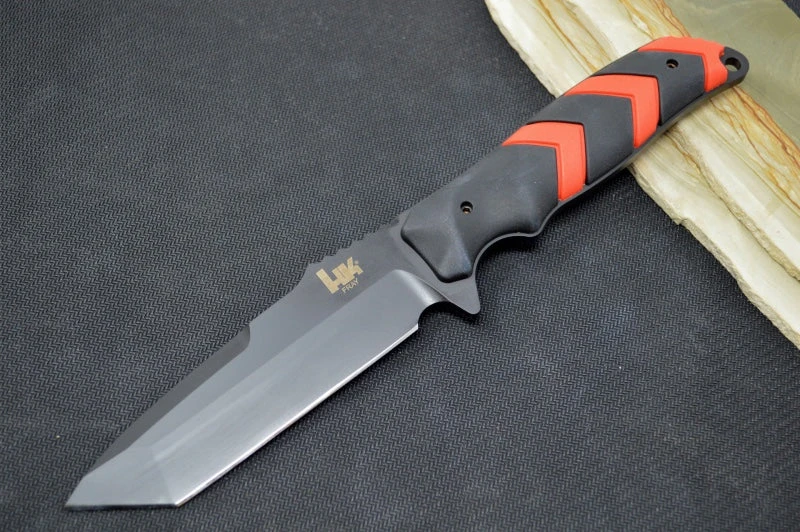 Hogue Knives H&K Fray Fixed Blade - Red & Black Rubber Handle / Black Cerakote Tanto Coated Blade / CPM-154CM 55242 2 Hogue Knives H&K Fray Fixed Blade - Red & Black Rubber Handle / Black Cerakote Tanto Coated Blade / CPM-154CM 55242 - Image 2