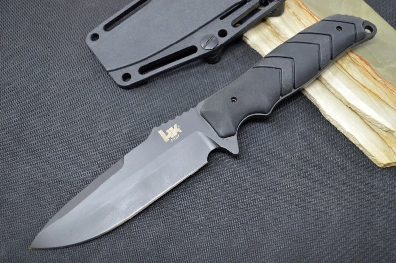 Hogue Knives H&K Fray Fixed Blade - Black Rubber Handle / Black Cerakote Drop Point Coated Blade / CPM-154CM 55250 1 Hogue Knives H&K Fray Fixed Blade - Black Rubber Handle / Black Cerakote Drop Point Coated Blade / CPM-154CM 55250