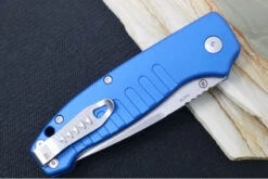 Hogue Knives Ballista - Blue Anodized Aluminum Handle / 154CM Tanto Blade / Tumbled Finish 64123 -Knife Country Usa IMG 0982 3bbbd503 b6b7 4e59 b6db ee1bf0c01a85