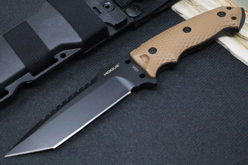 Hogue Knives EX F01 - Solid FDE G-10 Handle Scales / A2 Tool Steel Blade / Black 5.5" Tanto Blade 35127 1 Hogue Knives EX F01 - Solid FDE G-10 Handle Scales / A2 Tool Steel Blade / Black 5.5" Tanto Blade 35127