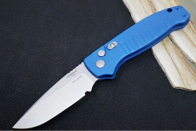 Hogue Knives Ballista - Blue Aluminum Handle / 154CM Drop Point Blade / Tumbled Finish 64133 1 Hogue Knives Ballista - Blue Aluminum Handle / 154CM Drop Point Blade / Tumbled Finish 64133