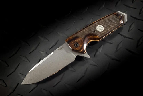 Hogue Knives SIG EX-02 ASE Manual Flipper Spear Point Blade Tumbled Finish Reinforced Walnut Scales - 36214 1 Hogue Knives SIG EX-02 ASE Manual Flipper Spear Point Blade Tumbled Finish Reinforced Walnut Scales - 36214