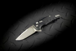 Hogue Knives X1 Microflip Flipper Knife Drop Point Blade Stonewash Finish Mate Black Scales - 24170