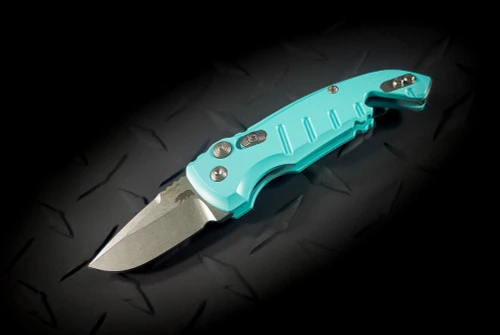 Hogue Knives CA Legal A01 Microswitch Automatic Knife Drop Point Blade Stonewashed Finish Aqua Scales - 24123 1 Hogue Knives CA Legal A01 Microswitch Automatic Knife Drop Point Blade Stonewashed Finish Aqua Scales - 24123