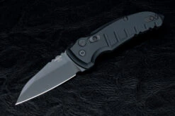 Hogue Knives A01 Microswitch Automatic Knife Wharncliffe Stonewashed Blade W/ Black Handles- 24106