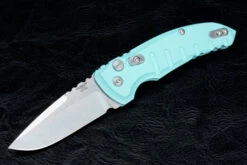 Hogue Knives A01 Microswitch Automatic Knife Drop Point Stonewashed Blade W/ Aqua Blue Handles- 24113
