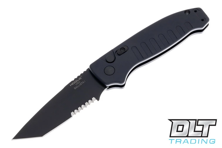 Hogue Ballista - Tanto Partially Serrated - Black Cerakote - Black Matte Aluminum Frame 1 Hogue Ballista - Tanto Partially Serrated - Black Cerakote - Black Matte Aluminum Frame